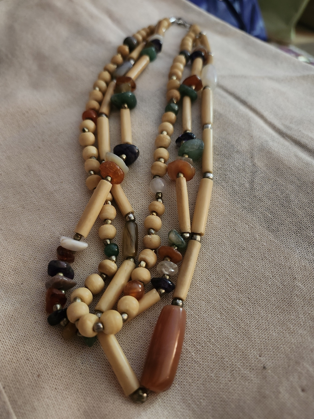 Multicolor Bead Strand Necklace EUC with Tan Accents